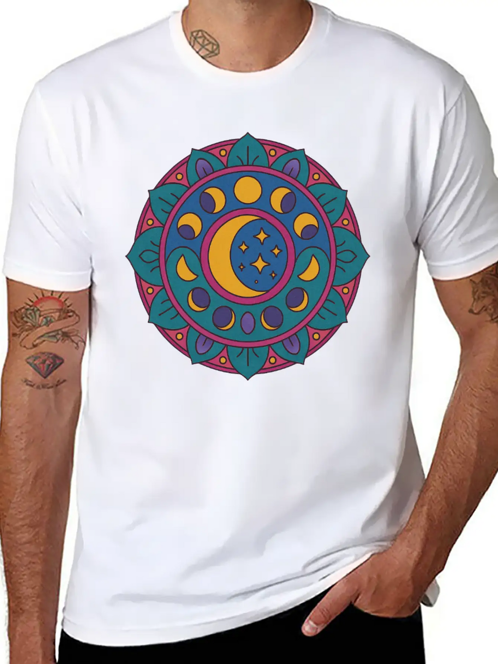 Moon Cycles Mandala Essential Cotton Tee For Daily Outfits – Unisex Style