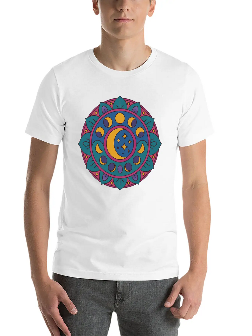 Moon Cycles Mandala Essential Cotton Tee For Daily Outfits – Unisex Style
