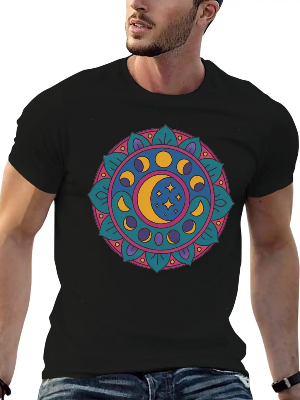 Moon Cycles Mandala Essential Cotton Tee For Daily Outfits – Unisex Style
