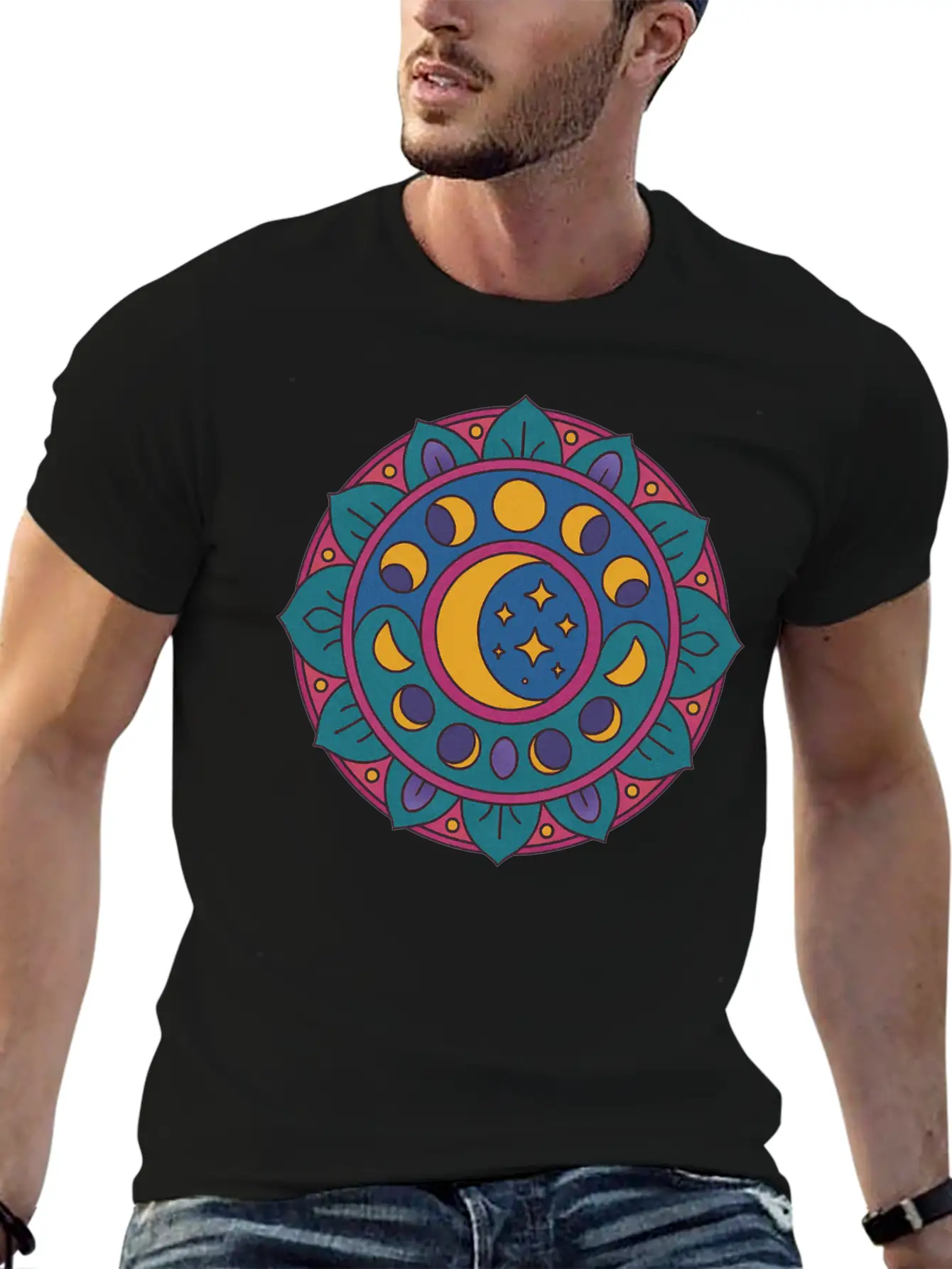 Moon Cycles Mandala Essential Cotton Tee For Daily Outfits – Unisex Style