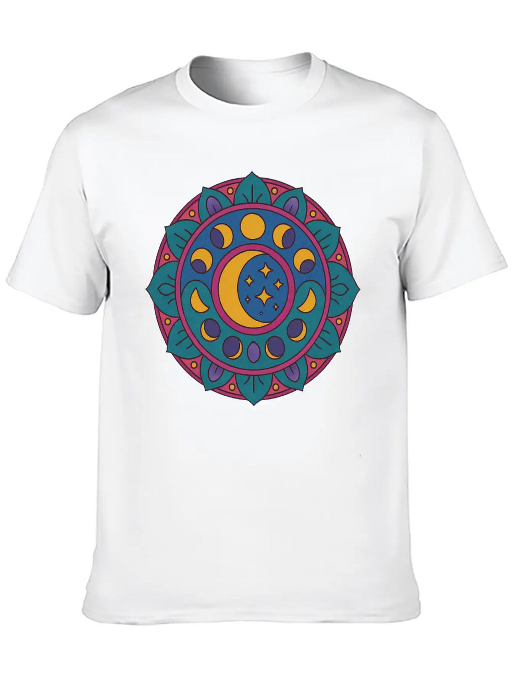 Moon Cycles Mandala Essential Cotton Tee For Daily Outfits – Unisex Style