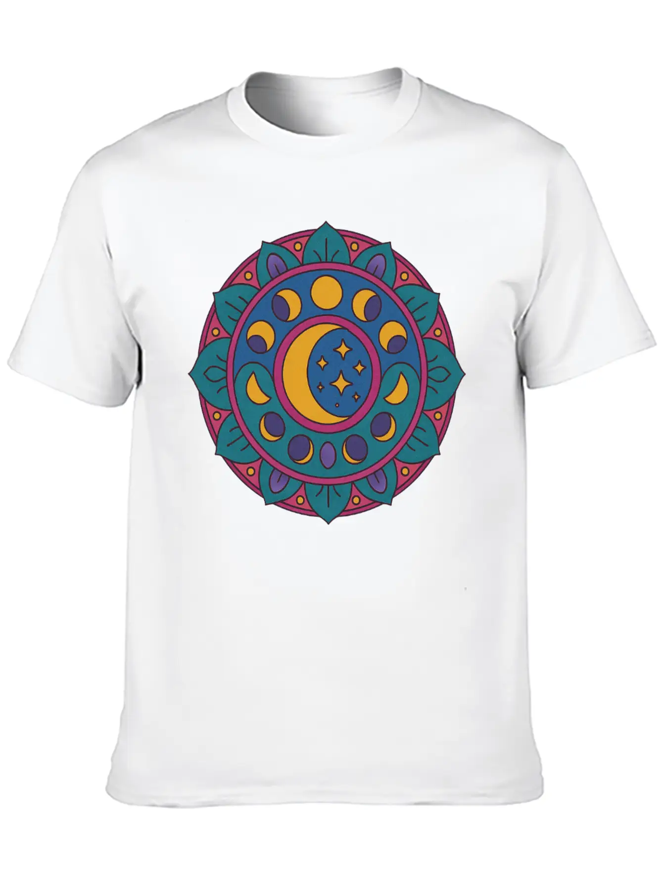 Moon Cycles Mandala Essential Cotton Tee For Daily Outfits – Unisex Style