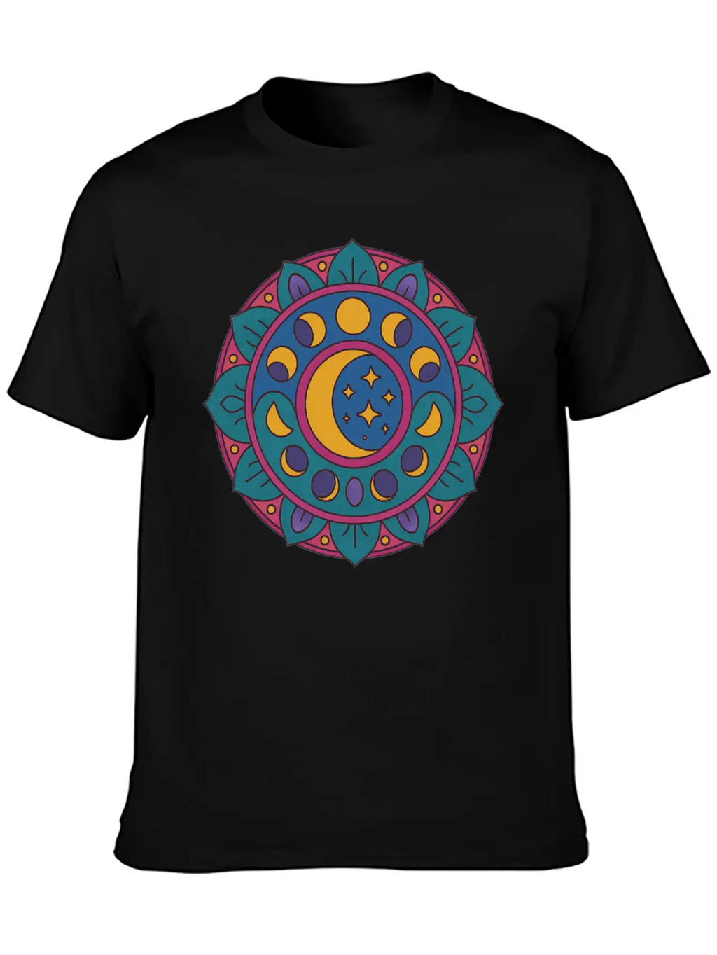 Moon Cycles Mandala Essential Cotton Tee For Daily Outfits – Unisex Style