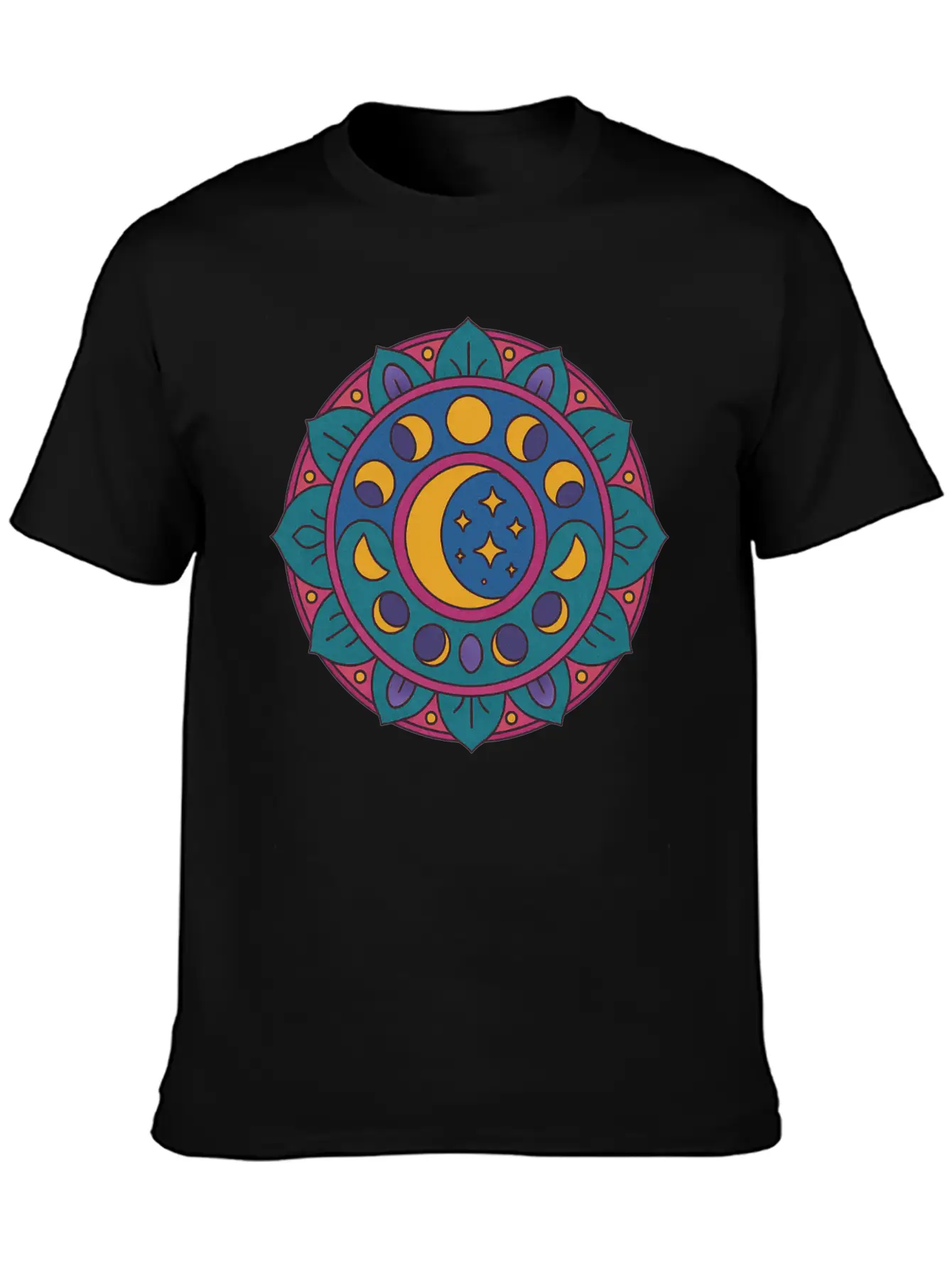 Moon Cycles Mandala Essential Cotton Tee For Daily Outfits – Unisex Style