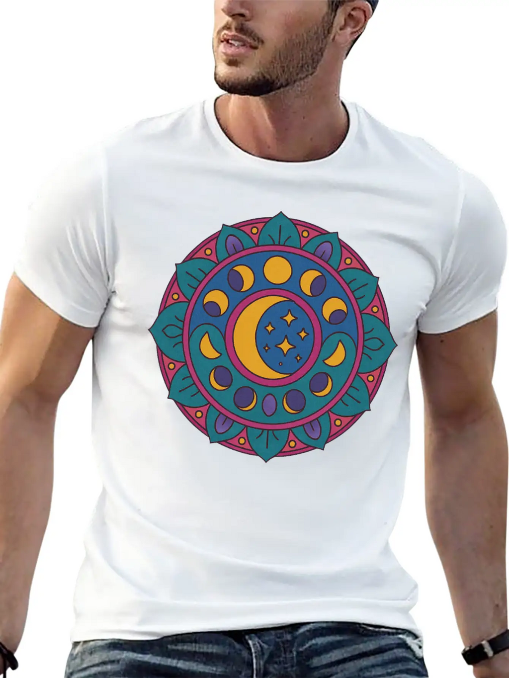 Moon Cycles Mandala Essential Cotton Tee For Daily Outfits – Unisex Style