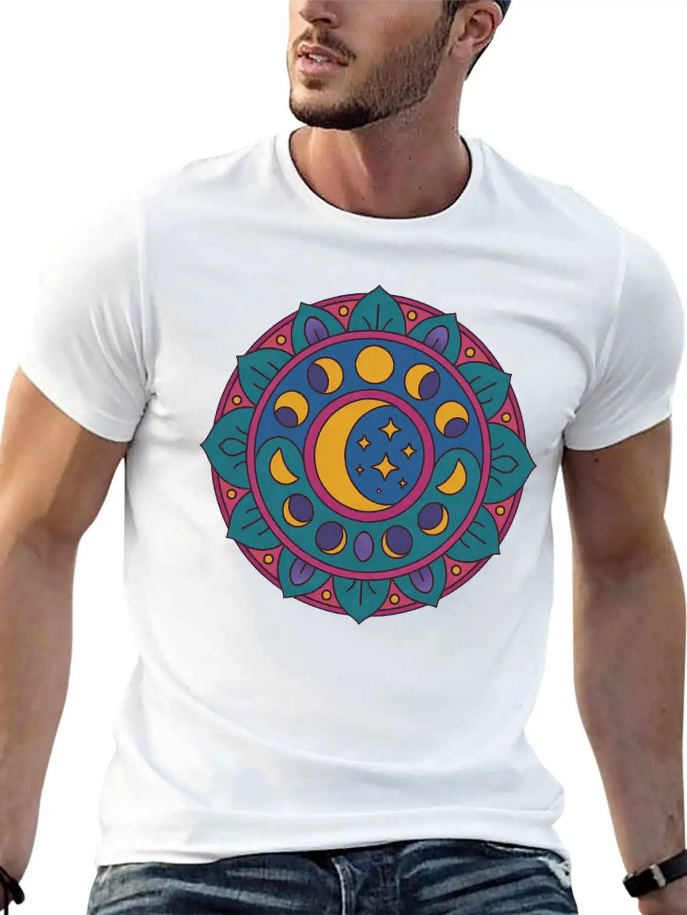 Moon Cycles Mandala Essential Cotton Tee For Daily Outfits – Unisex Style