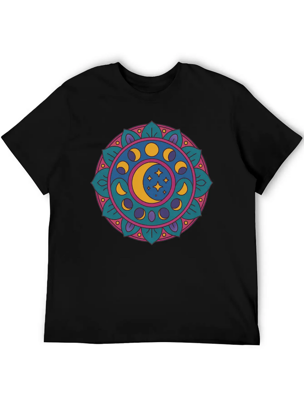Moon Cycles Mandala Essential Cotton Tee For Daily Outfits – Unisex Style