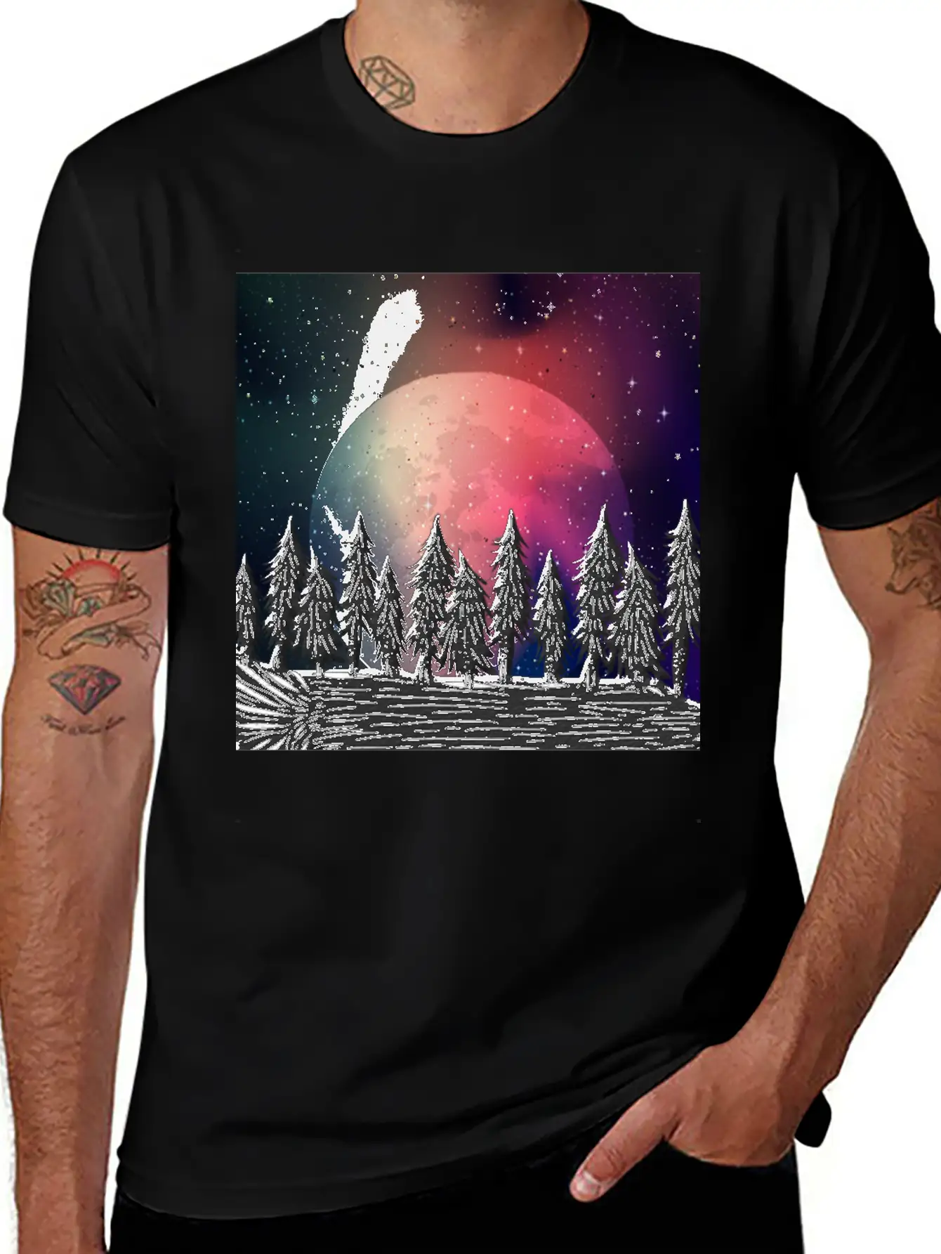 Moon Forest Polar Aurora Borealis North Pool Breathable Soft Cotton T-Shirt – Timeless Casual Look