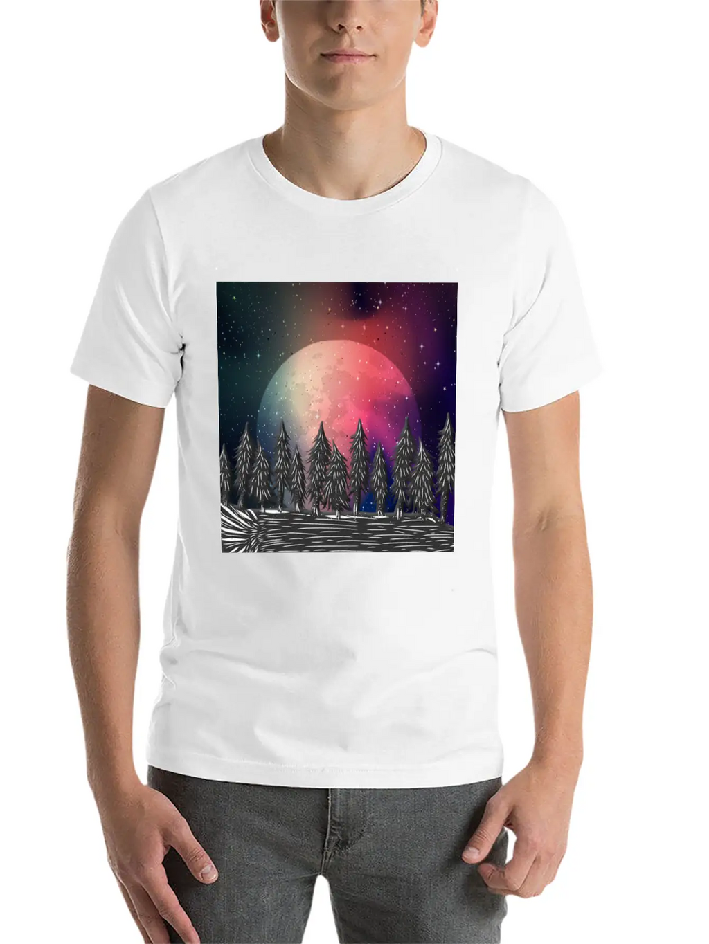 Moon Forest Polar Aurora Borealis North Pool Breathable Soft Cotton T-Shirt – Timeless Casual Look