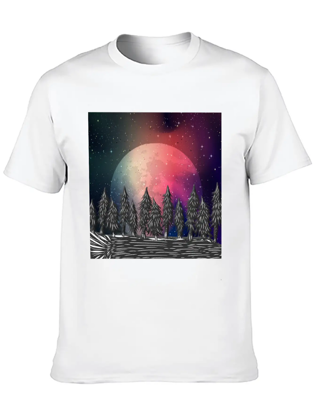 Moon Forest Polar Aurora Borealis North Pool Breathable Soft Cotton T-Shirt – Timeless Casual Look