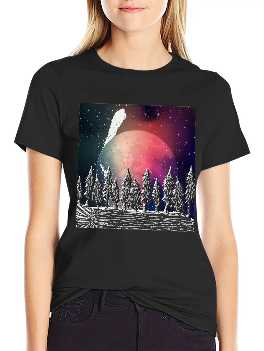 Moon Forest Polar Aurora Borealis North Pool Breathable Soft Cotton T-Shirt – Timeless Casual Look