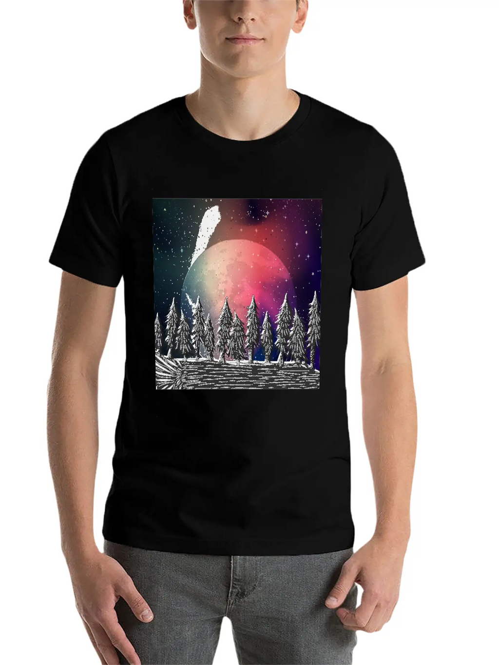 Moon Forest Polar Aurora Borealis North Pool Breathable Soft Cotton T-Shirt – Timeless Casual Look