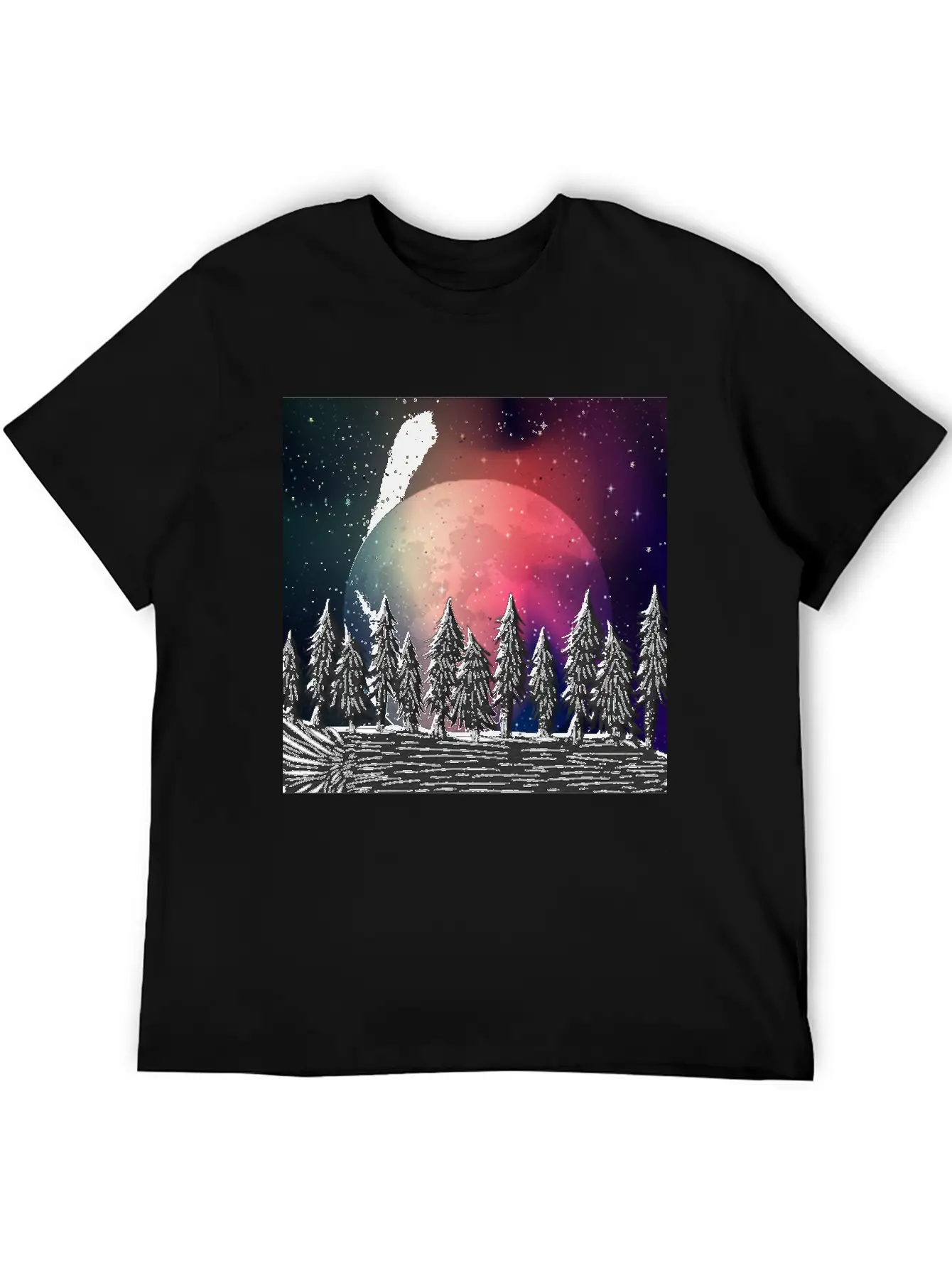 Moon Forest Polar Aurora Borealis North Pool Breathable Soft Cotton T-Shirt – Timeless Casual Look