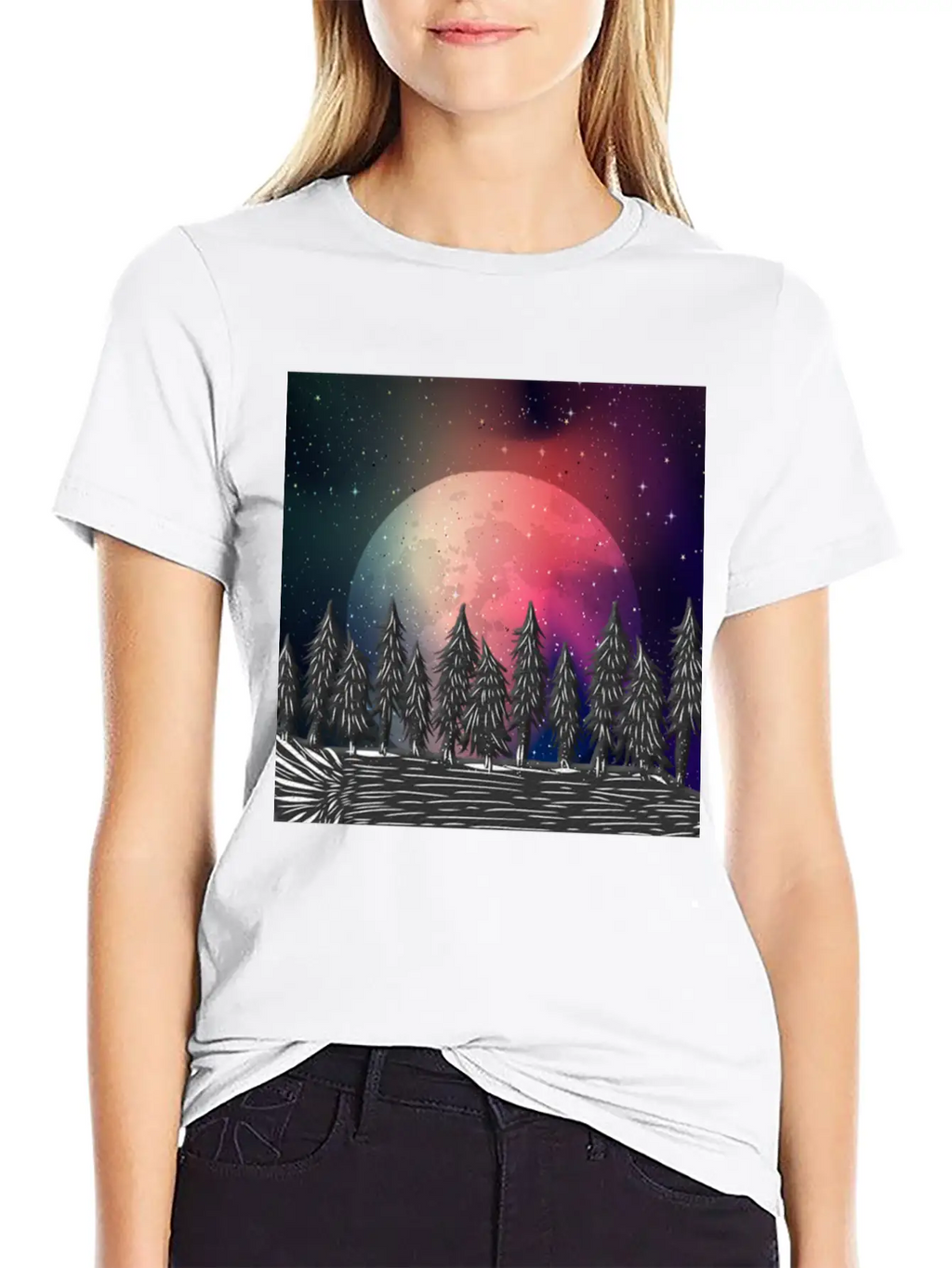 Moon Forest Polar Aurora Borealis North Pool Breathable Soft Cotton T-Shirt – Timeless Casual Look