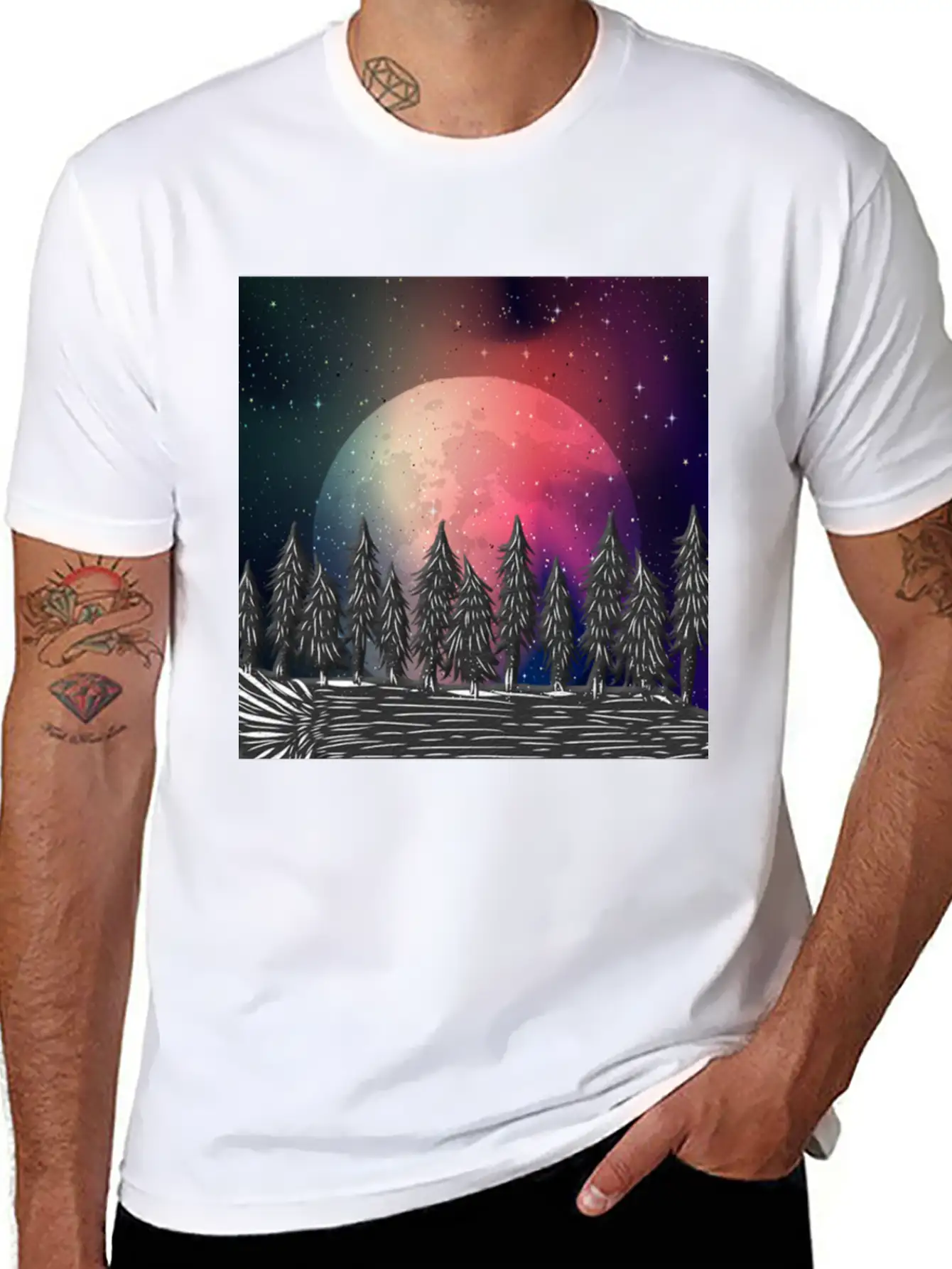Moon Forest Polar Aurora Borealis North Pool Breathable Soft Cotton T-Shirt – Timeless Casual Look