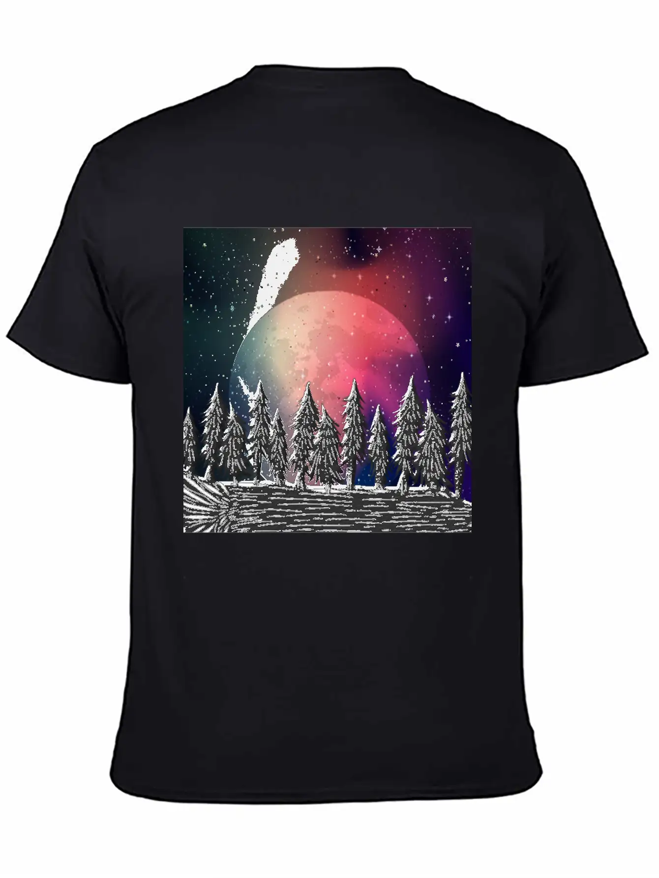 Moon Forest Polar Aurora Borealis North Pool Breathable Soft Cotton T-Shirt – Timeless Casual Look