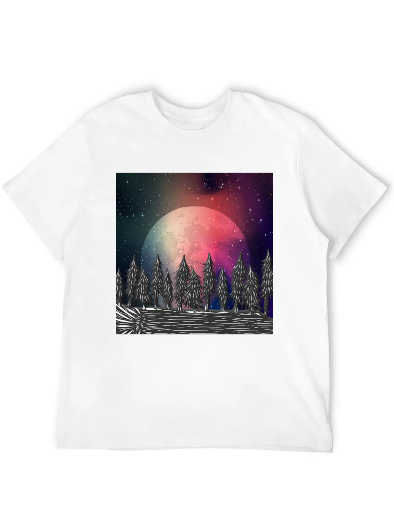 Moon Forest Polar Aurora Borealis North Pool Breathable Soft Cotton T-Shirt – Timeless Casual Look