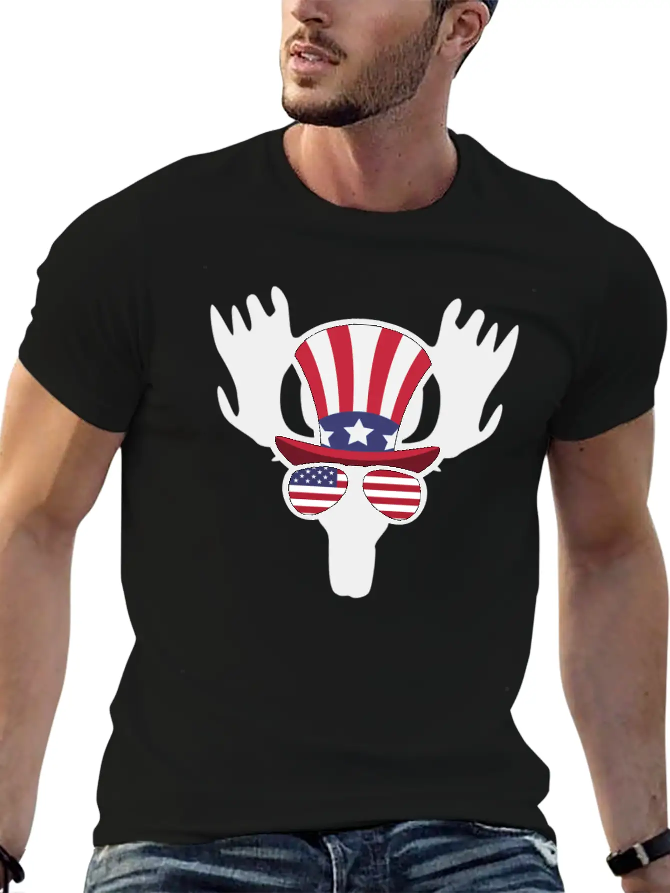 Moose Happy 4th Of July Stylish Everyday T-Shirt – Unisex Basic Cotton Tee