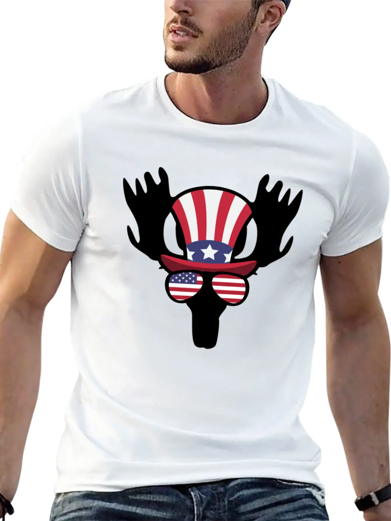 Moose Happy 4th Of July Stylish Everyday T-Shirt – Unisex Basic Cotton Tee