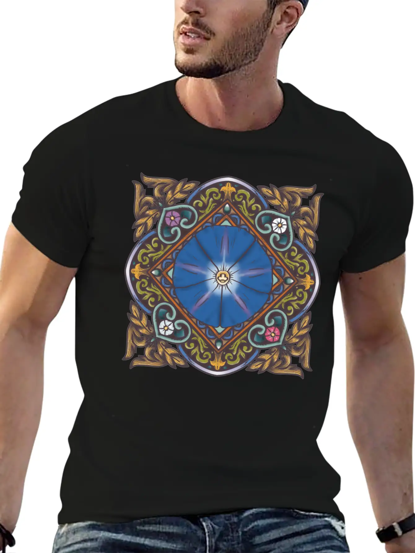 Morning Glory Mandala Breathable Soft Cotton T-Shirt – Timeless Casual Look