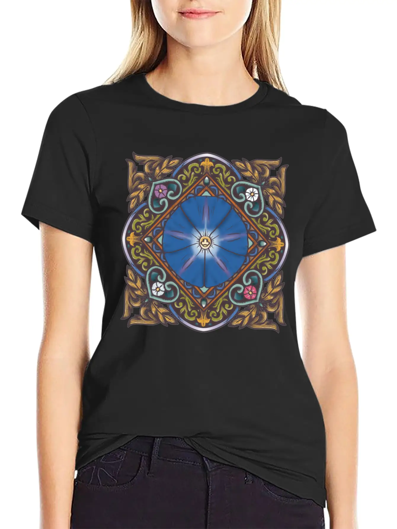 Morning Glory Mandala Breathable Soft Cotton T-Shirt – Timeless Casual Look