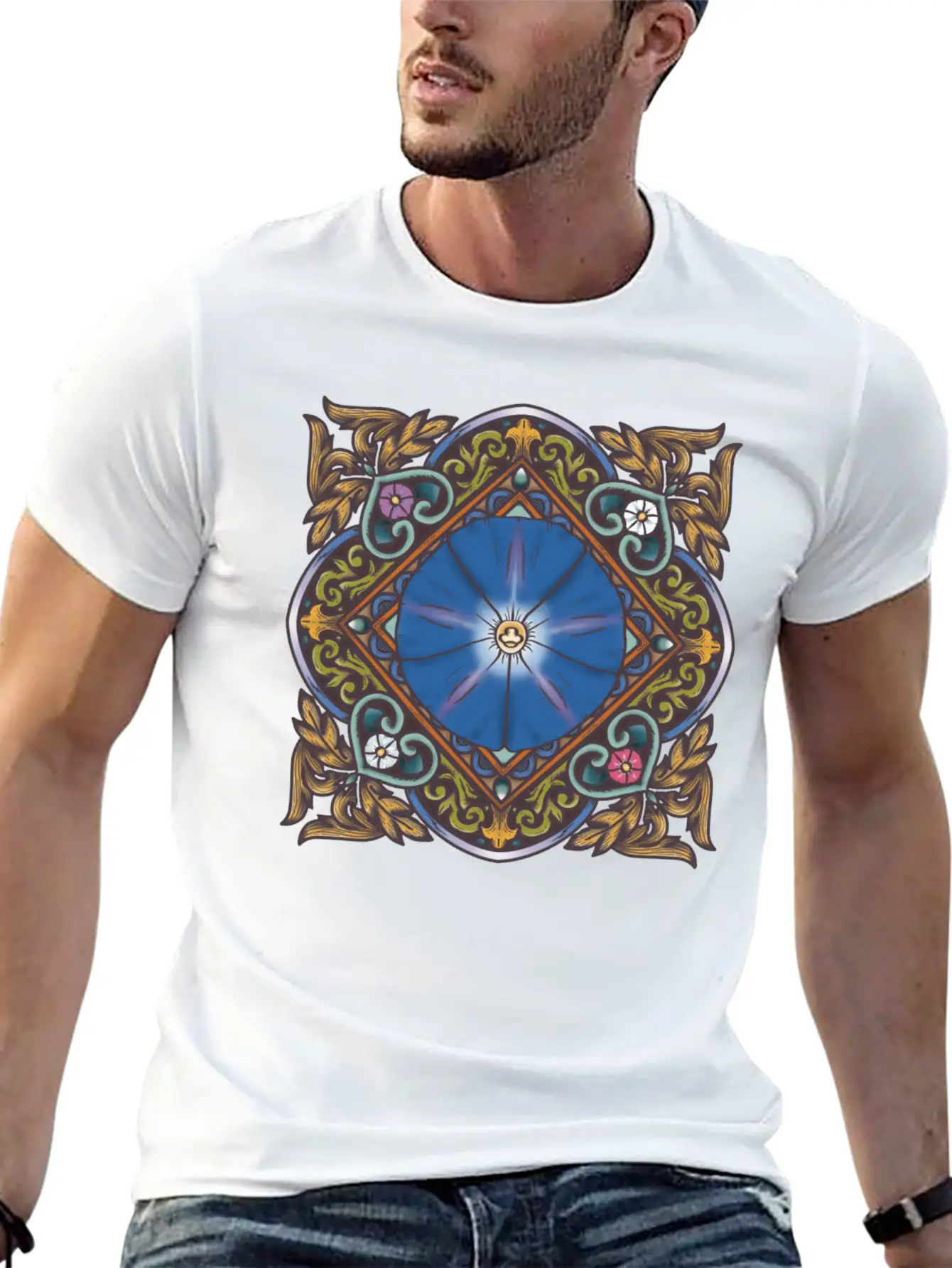 Morning Glory Mandala Breathable Soft Cotton T-Shirt – Timeless Casual Look