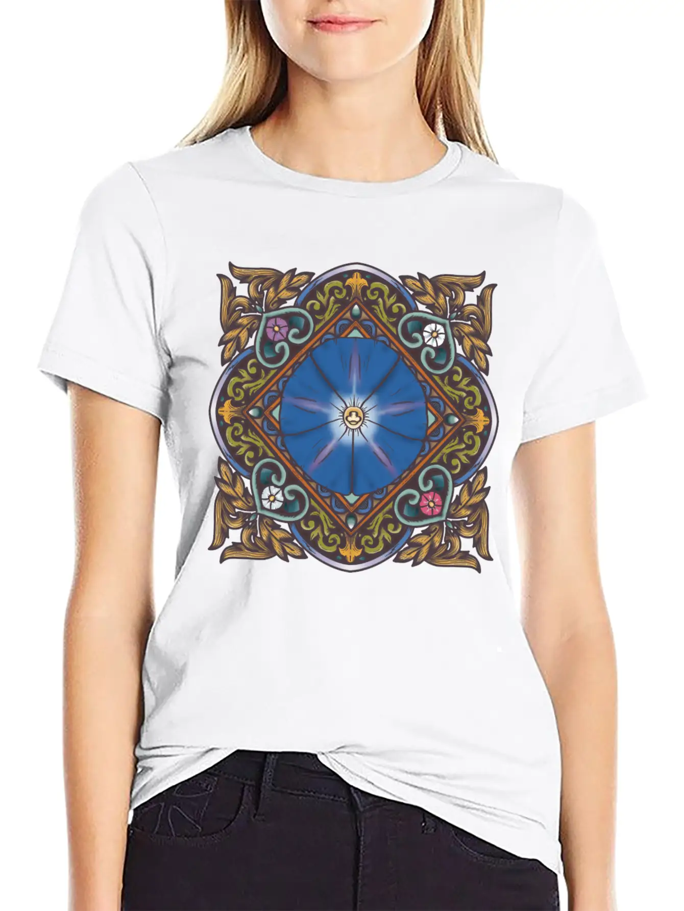 Morning Glory Mandala Breathable Soft Cotton T-Shirt – Timeless Casual Look