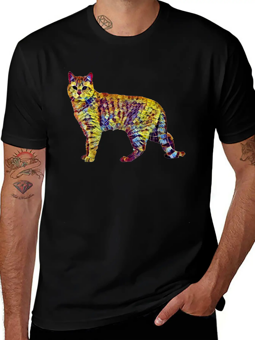 Mosaic Cat Breathable Soft Cotton T-Shirt – Timeless Casual Look