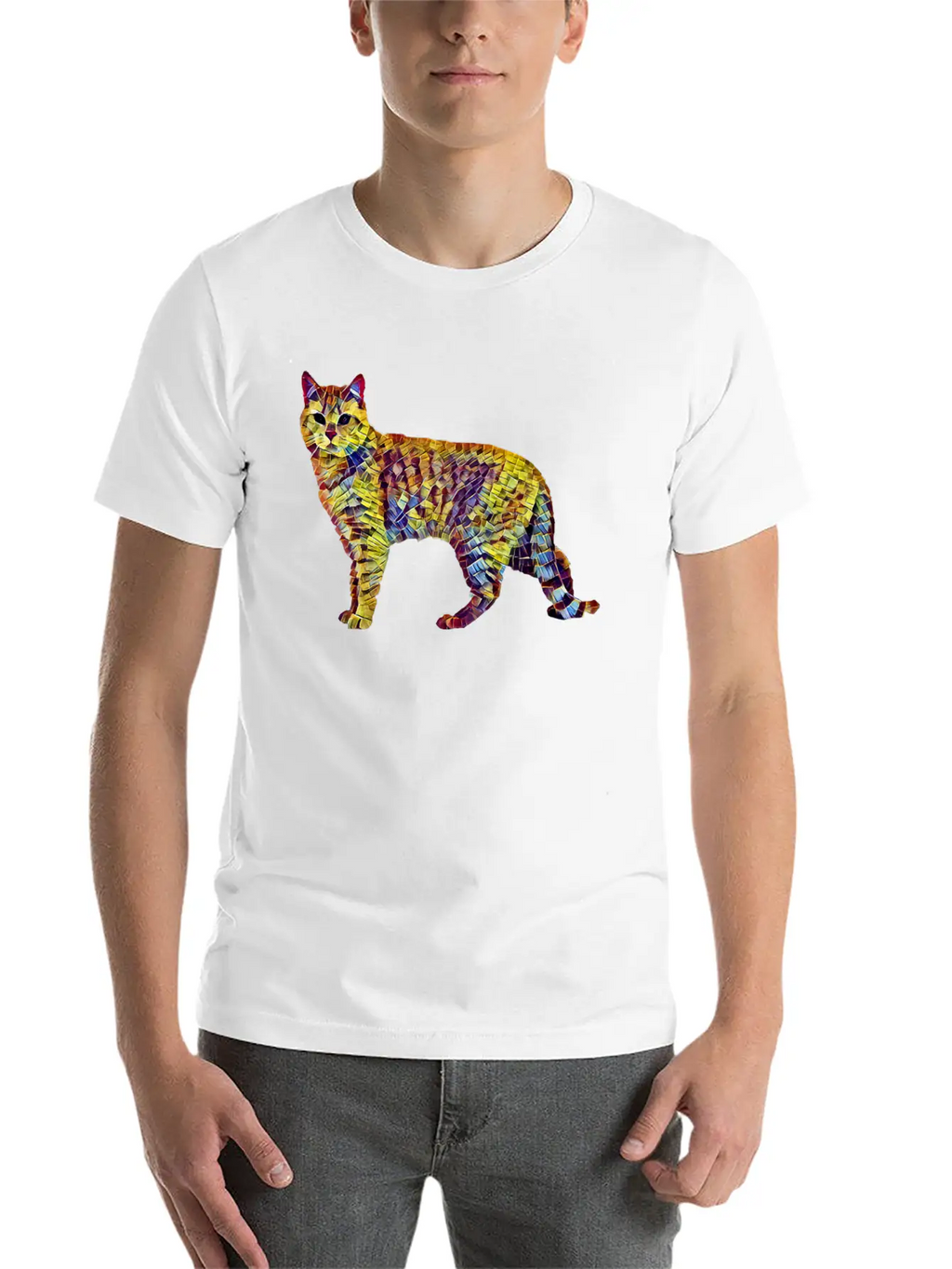 Mosaic Cat Breathable Soft Cotton T-Shirt – Timeless Casual Look