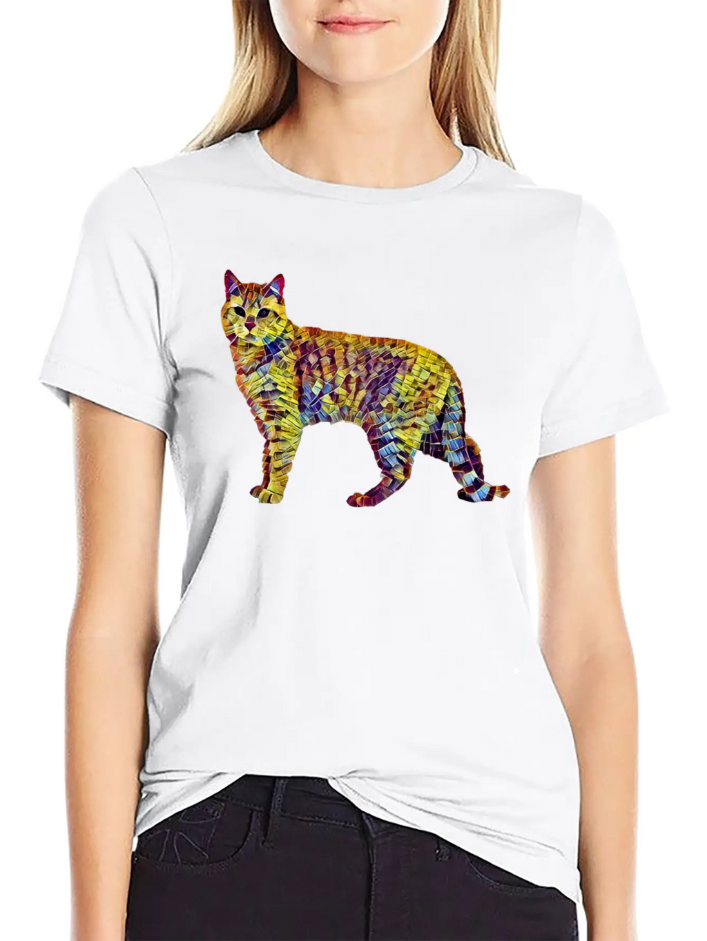 Mosaic Cat Breathable Soft Cotton T-Shirt – Timeless Casual Look