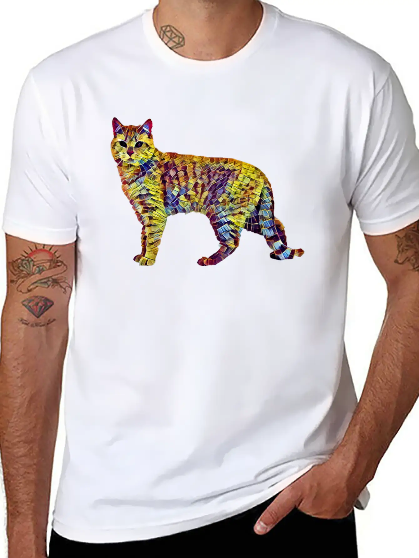 Mosaic Cat Breathable Soft Cotton T-Shirt – Timeless Casual Look