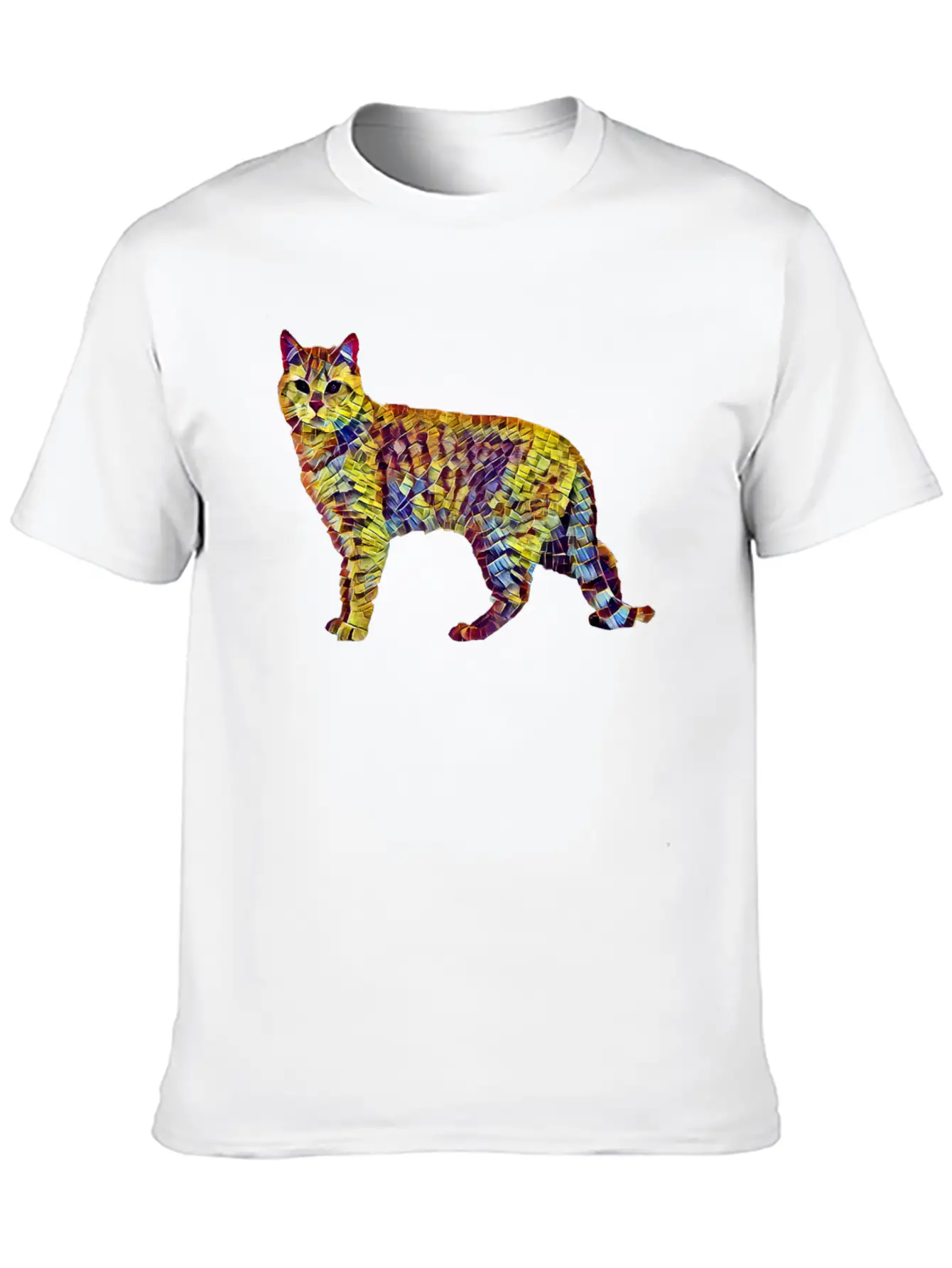 Mosaic Cat Breathable Soft Cotton T-Shirt – Timeless Casual Look