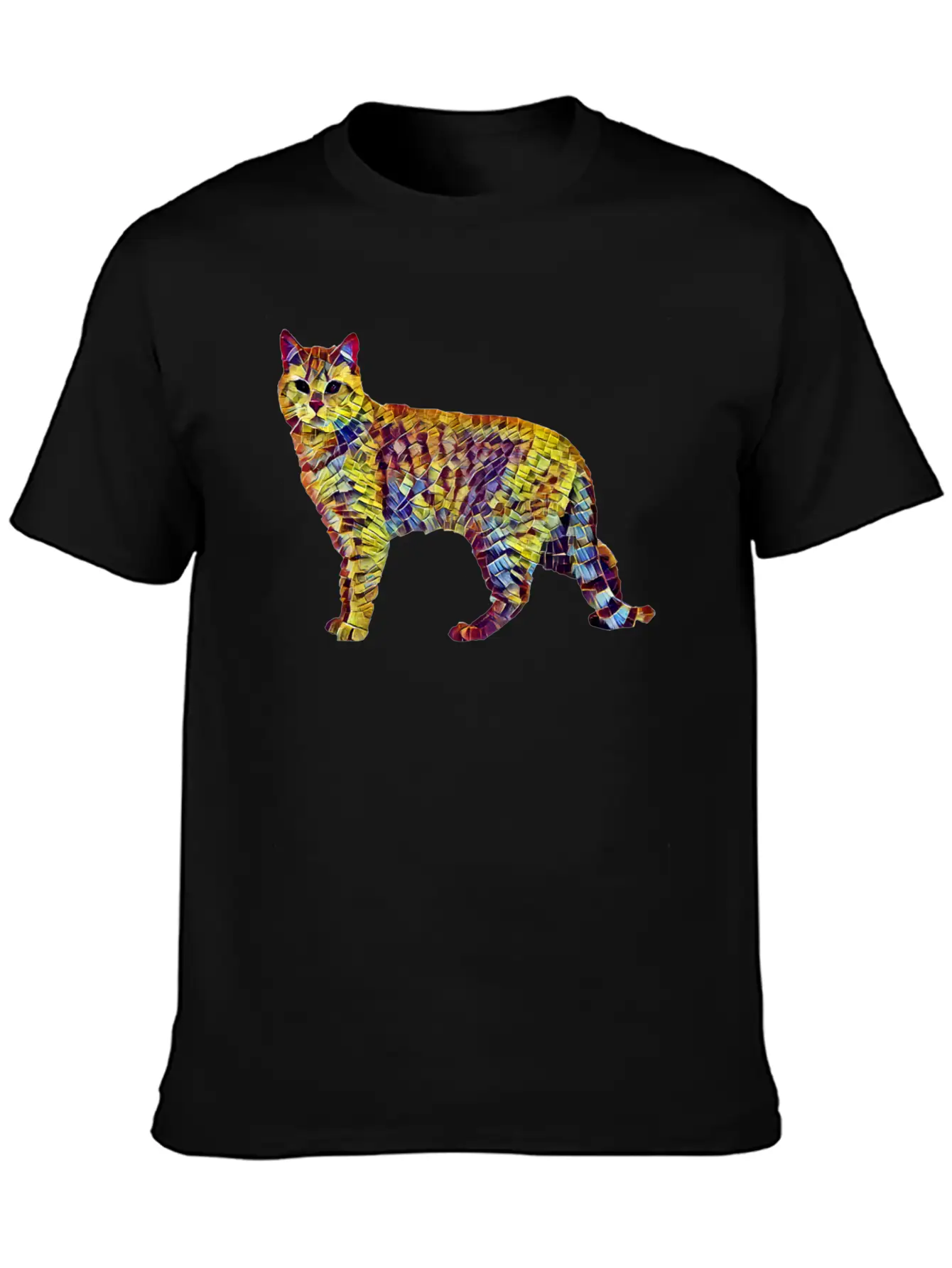 Mosaic Cat Breathable Soft Cotton T-Shirt – Timeless Casual Look