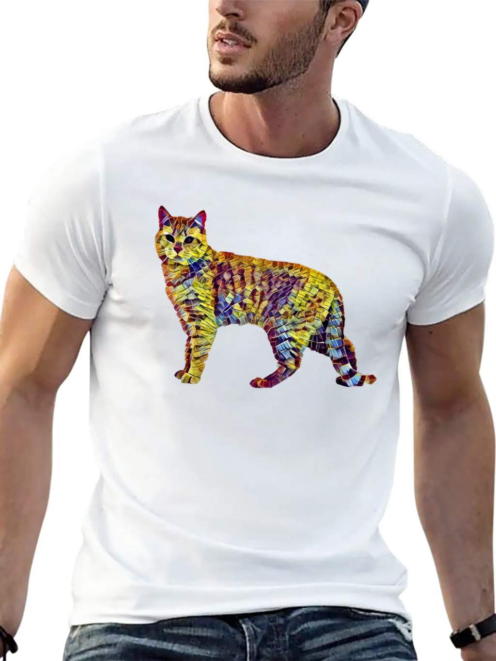 Mosaic Cat Breathable Soft Cotton T-Shirt – Timeless Casual Look