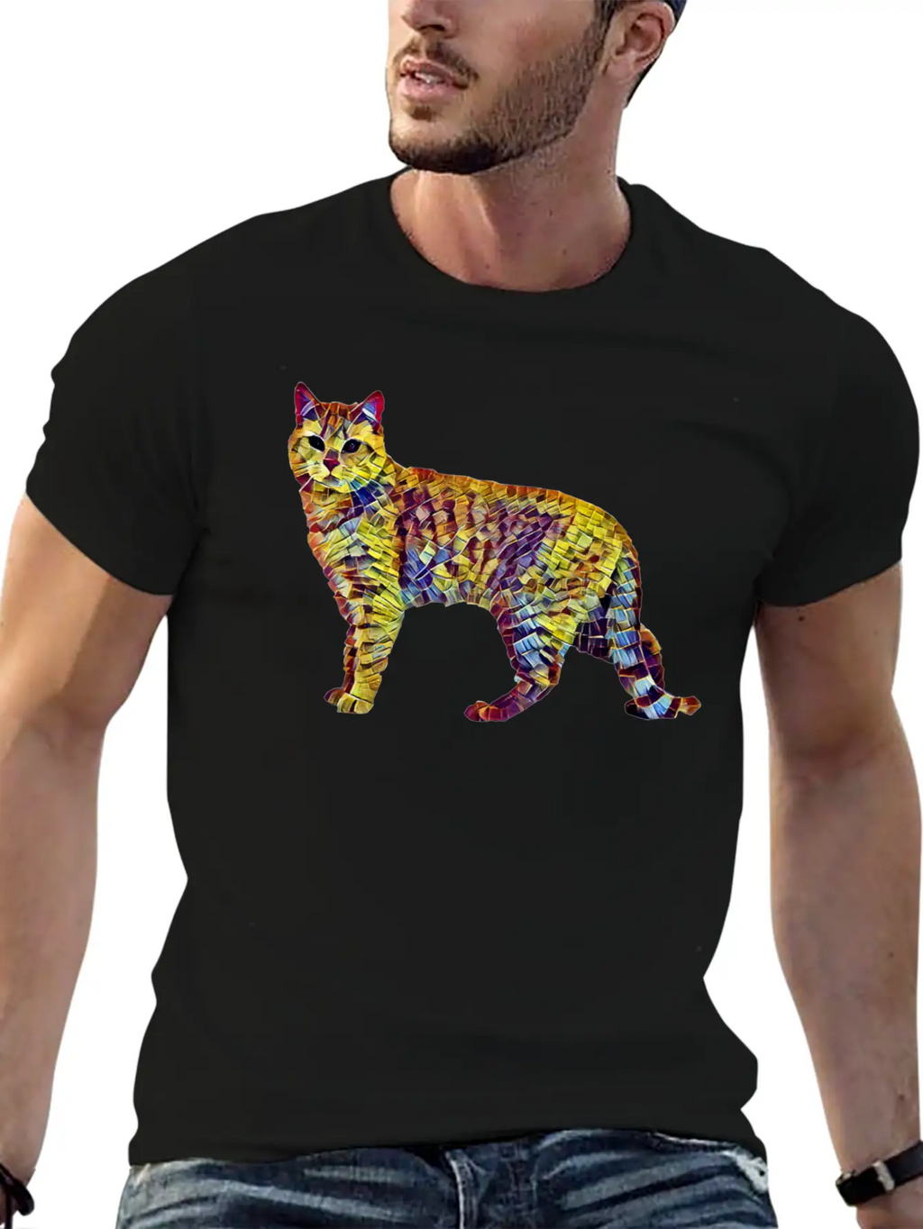 Mosaic Cat Breathable Soft Cotton T-Shirt – Timeless Casual Look