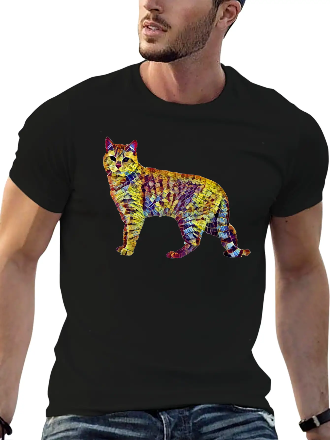 Mosaic Cat Breathable Soft Cotton T-Shirt – Timeless Casual Look