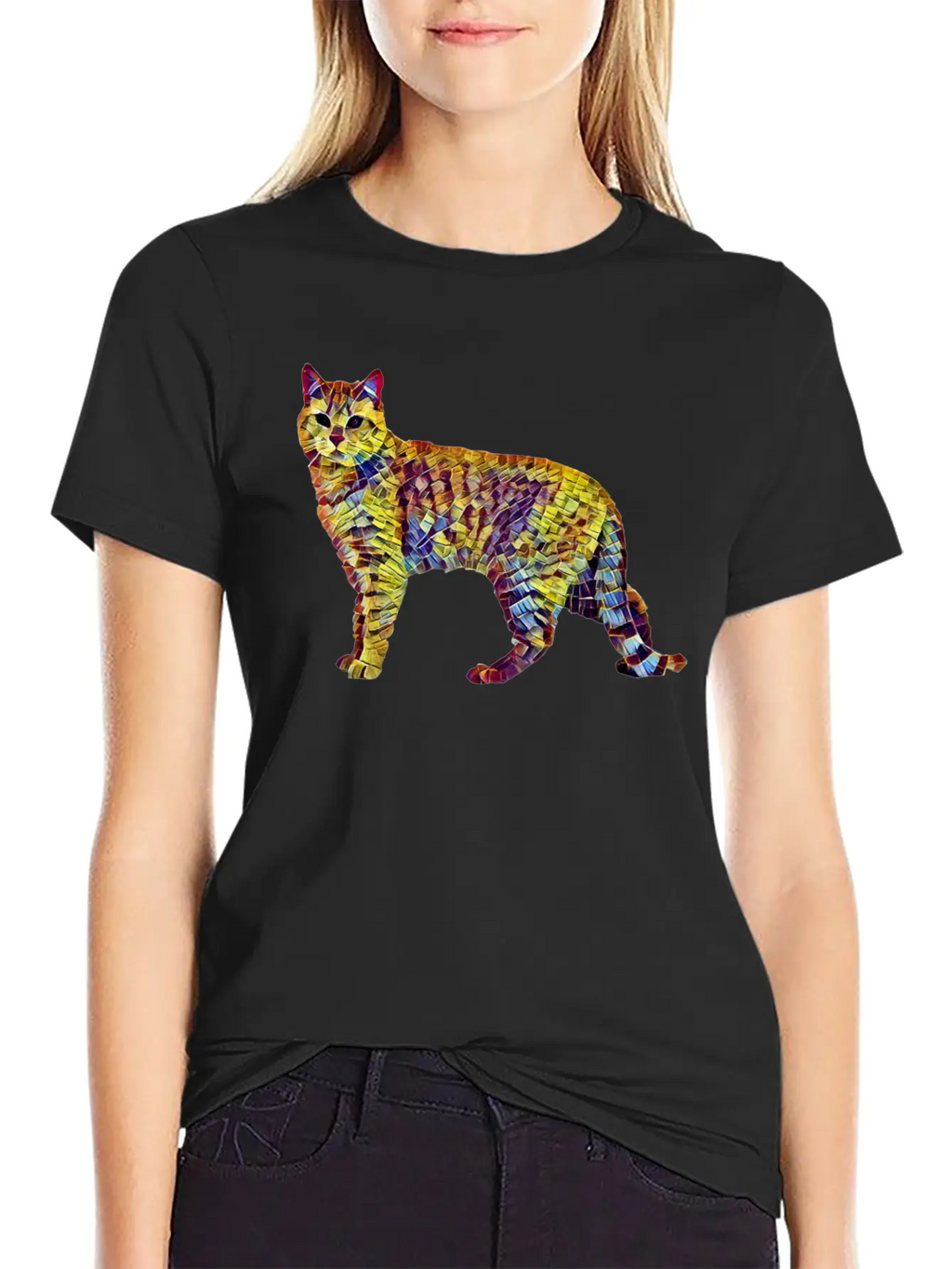 Mosaic Cat Breathable Soft Cotton T-Shirt – Timeless Casual Look