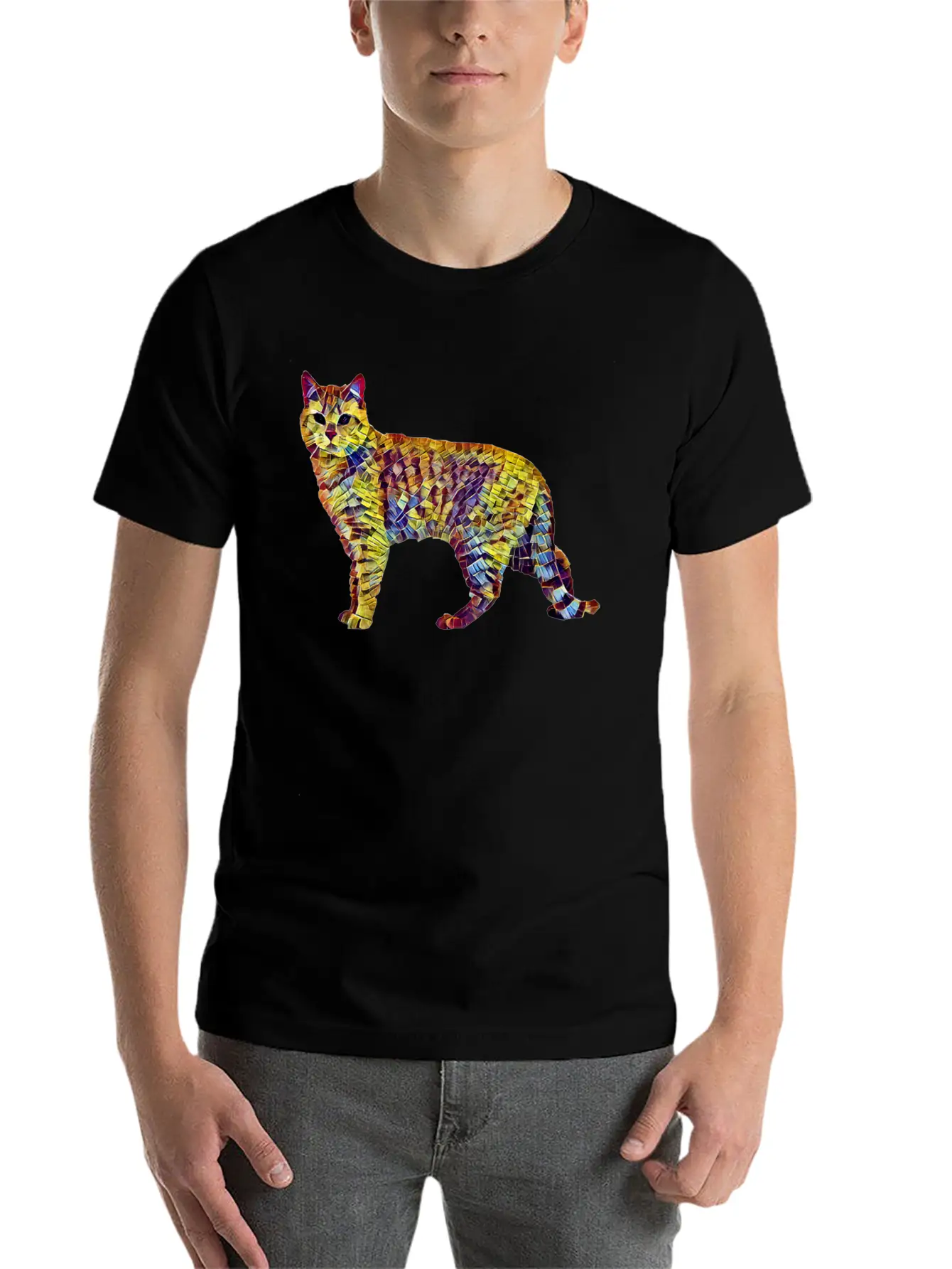Mosaic Cat Breathable Soft Cotton T-Shirt – Timeless Casual Look