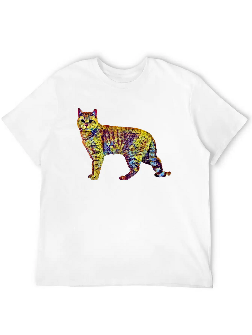 Mosaic Cat Breathable Soft Cotton T-Shirt – Timeless Casual Look
