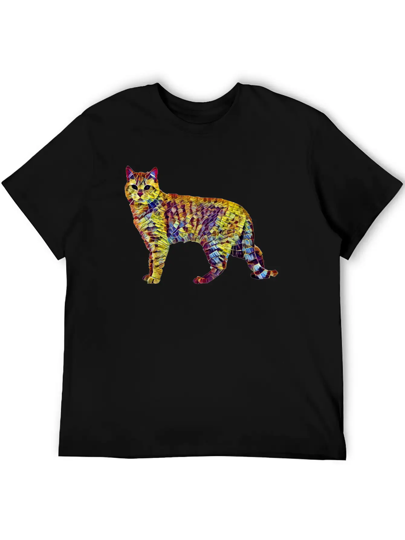 Mosaic Cat Breathable Soft Cotton T-Shirt – Timeless Casual Look