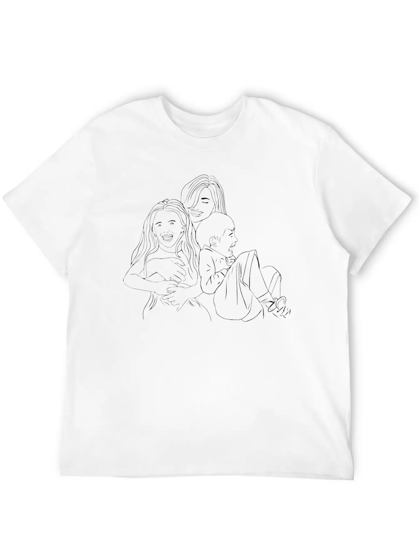 Mother With Two Toddlers Line Art Unisex Casual T-Shirt – Clean Design For Daily Comfort