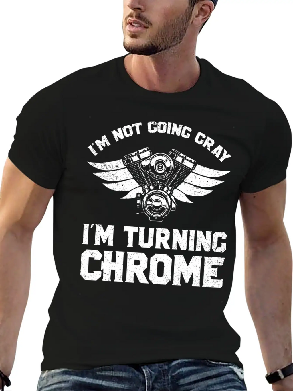 Motorcycle Biker Im Not Going Gray Im Turning Chrome Unisex Short Sleeve Soft Cotton T-Shirt – Casual Everyday Wear