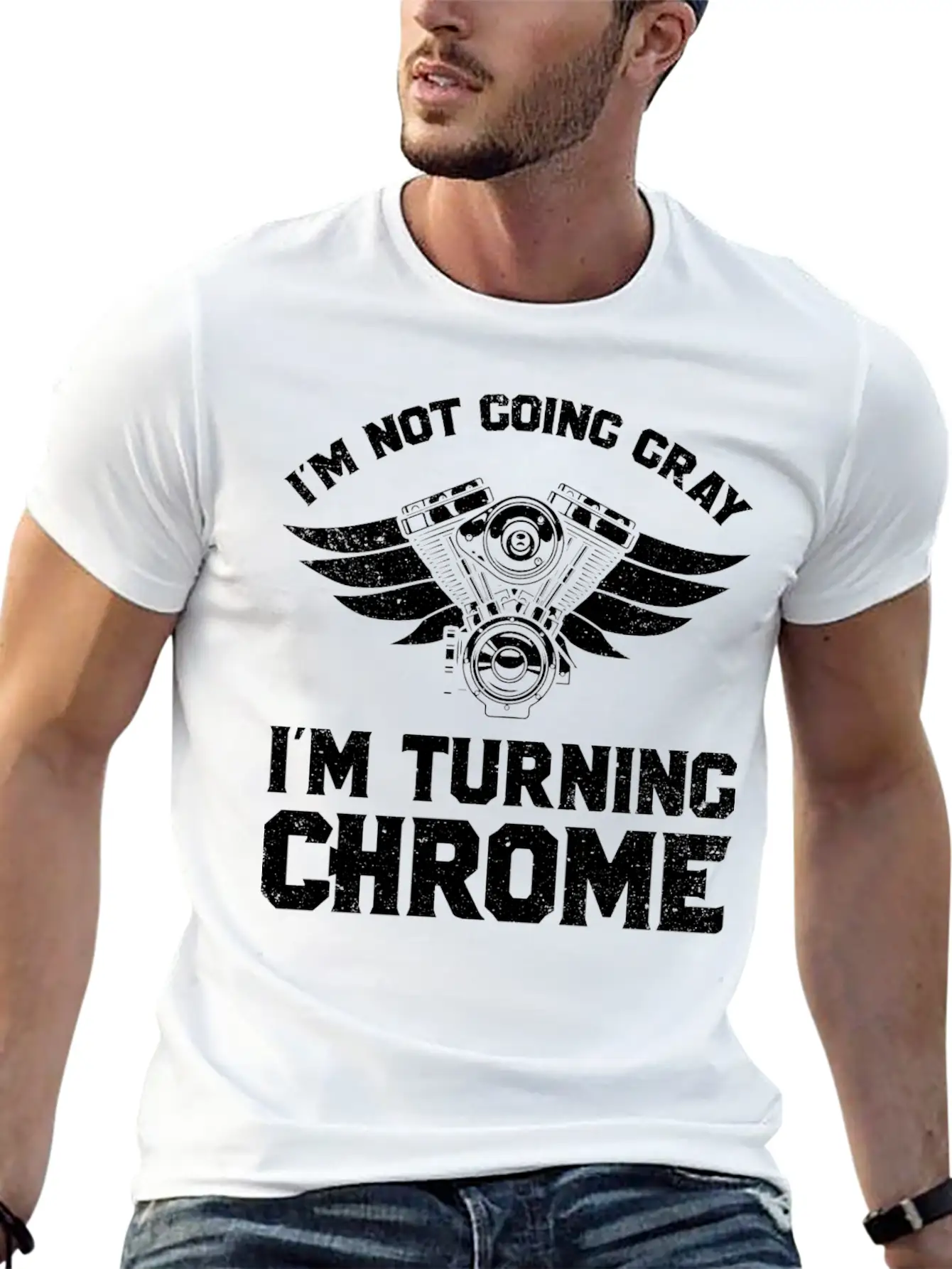 Motorcycle Biker Im Not Going Gray Im Turning Chrome Unisex Short Sleeve Soft Cotton T-Shirt – Casual Everyday Wear