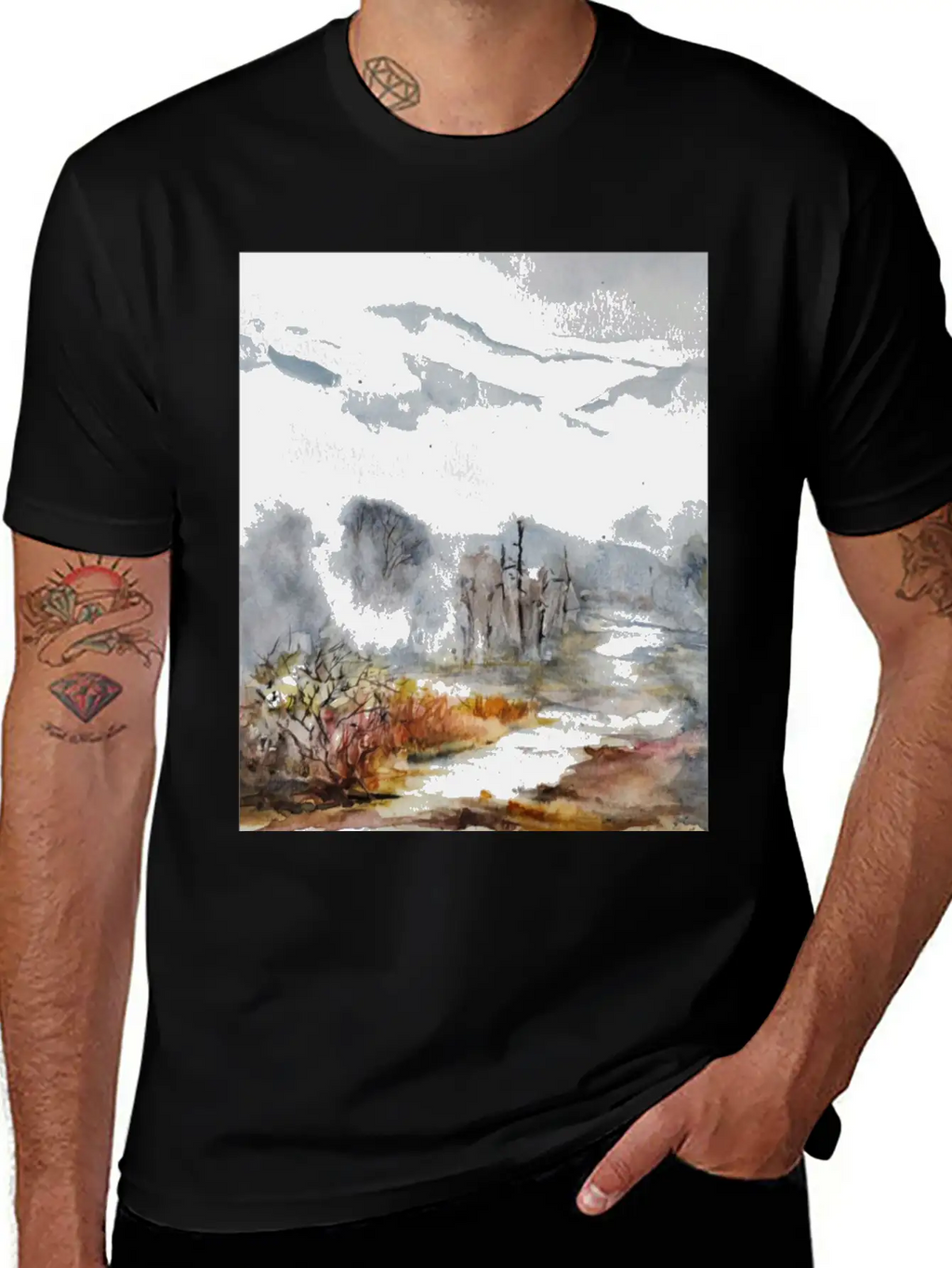 Mountain Above The Clouds Watercolors Casual Graphic T-Shirt – Simple And Comfortable Daily Wear