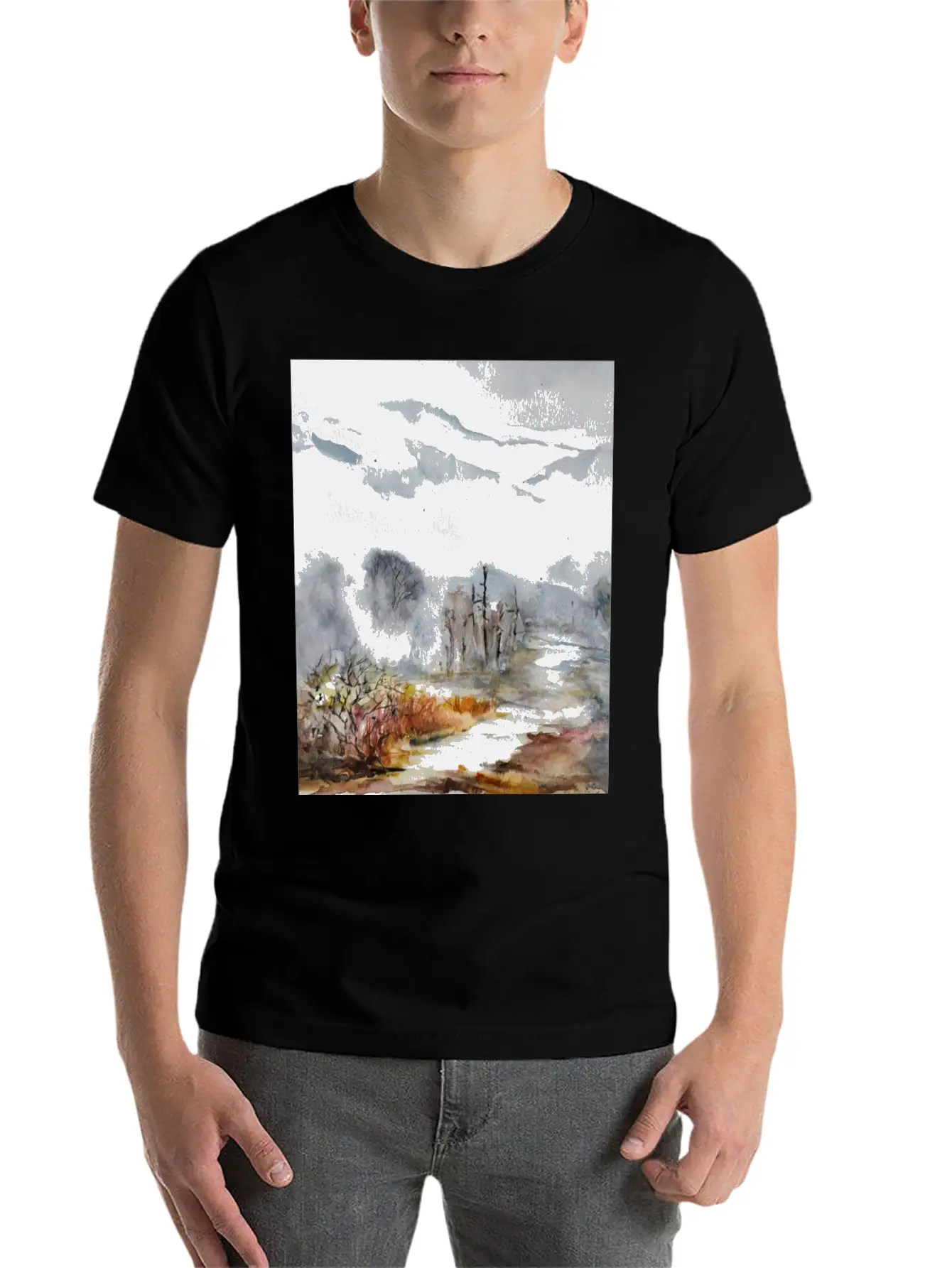 Mountain Above The Clouds Watercolors Casual Graphic T-Shirt – Simple And Comfortable Daily Wear