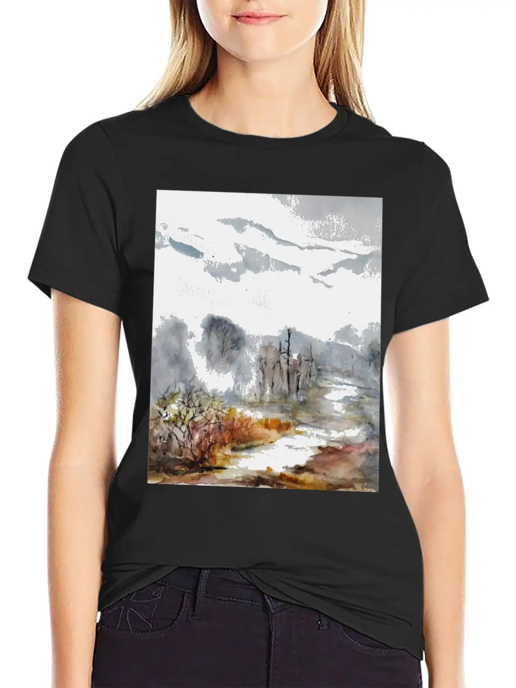 Mountain Above The Clouds Watercolors Casual Graphic T-Shirt – Simple And Comfortable Daily Wear