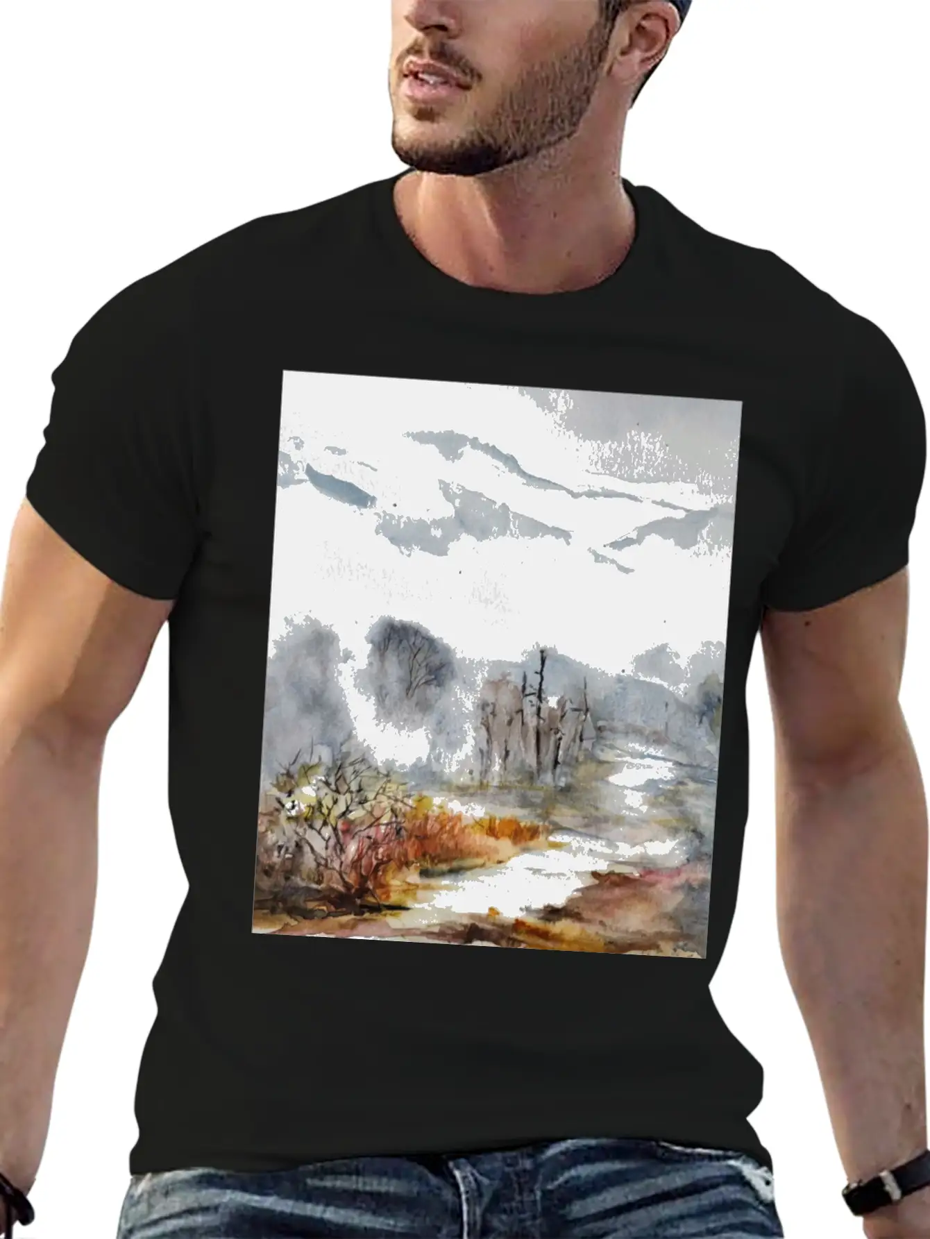 Mountain Above The Clouds Watercolors Casual Graphic T-Shirt – Simple And Comfortable Daily Wear