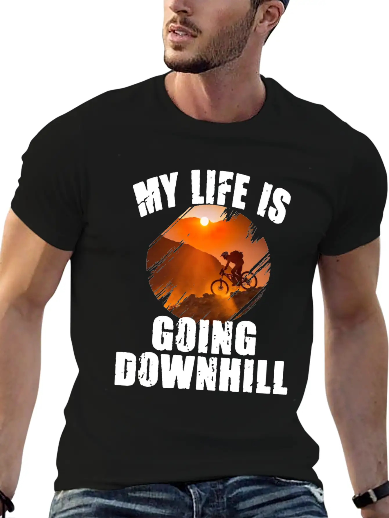 Mountain Bike Racing Down Mountain Stylish Everyday T-Shirt – Unisex Basic Cotton Tee