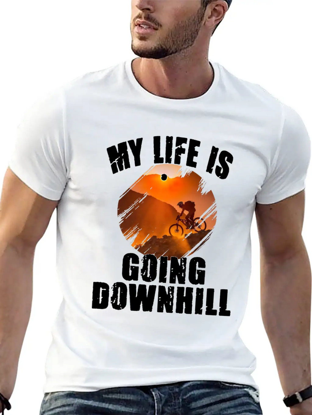 Mountain Bike Racing Down Mountain Stylish Everyday T-Shirt – Unisex Basic Cotton Tee