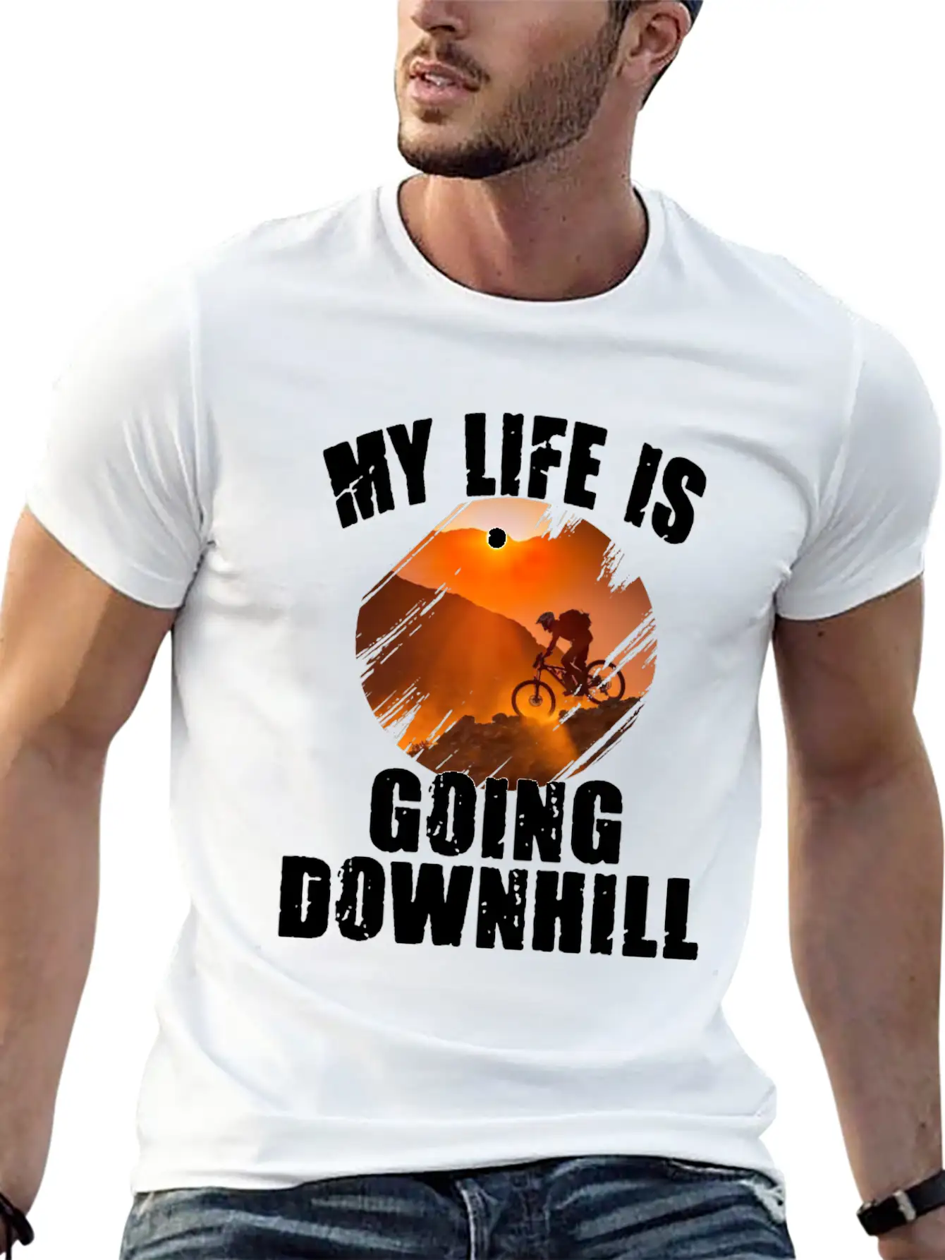 Mountain Bike Racing Down Mountain Stylish Everyday T-Shirt – Unisex Basic Cotton Tee